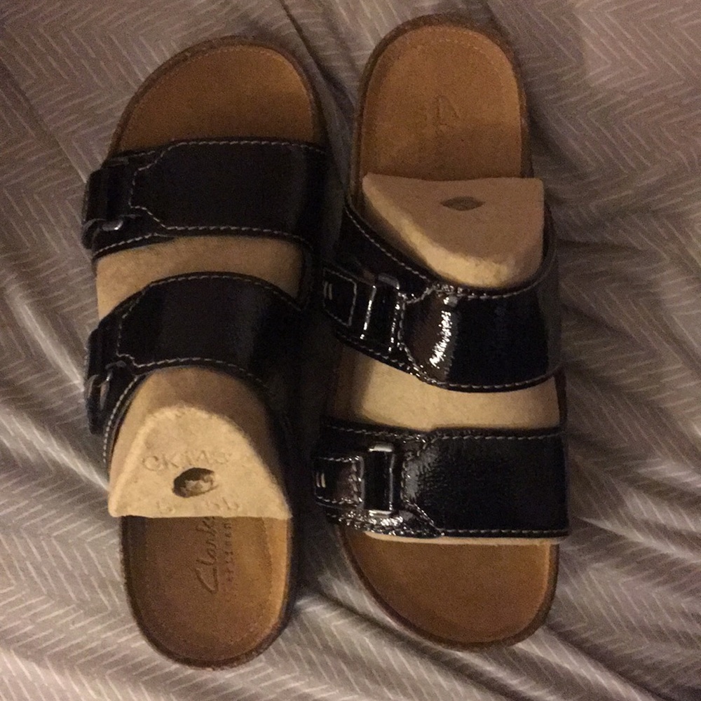 Clarks Slip On Black Sandals